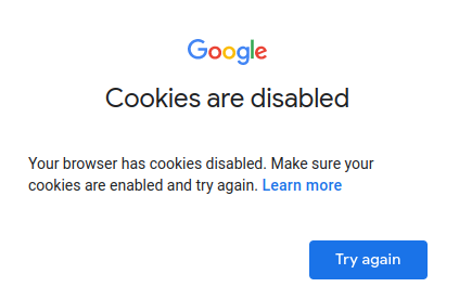 Gmail with all cookies disabled