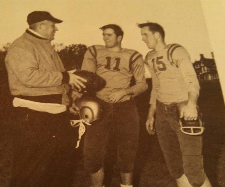 The author with a teammate and coach, 1962 (photo from the author’s private collection)